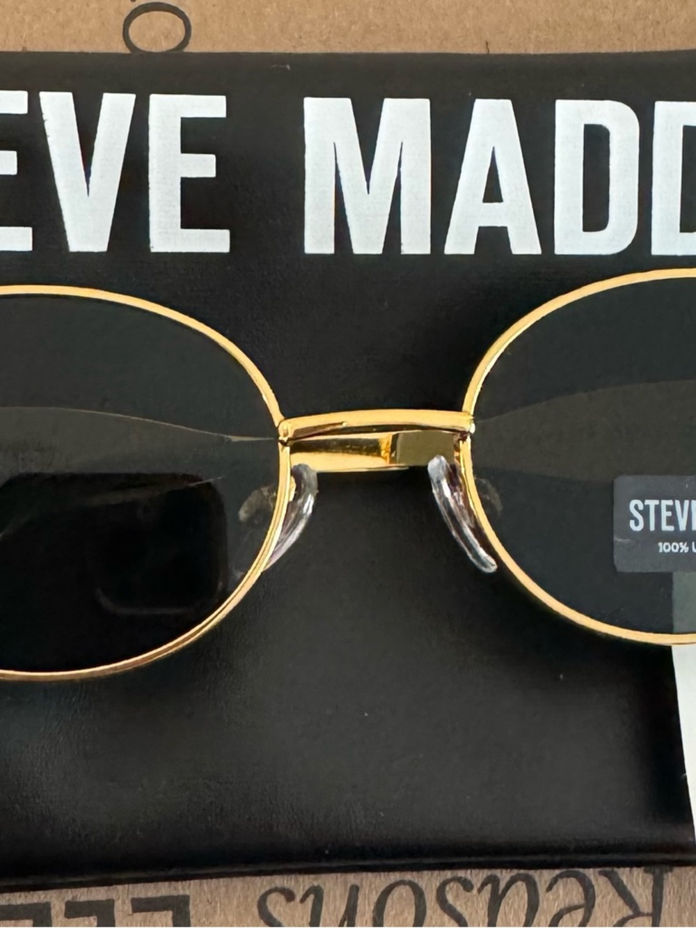 Steve Madden Gold Frame Black Lens Oval Sunglasses